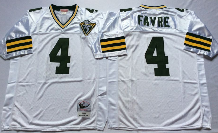 Men NFL Green Bay Packers #4 Favre white Mitchell Ness jerseys->green bay packers->NFL Jersey